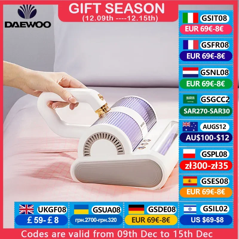 DAEWOO V2 Mite Remover Vacuum Cleaner For Bed Sofa Quilt 14KPA Strong Suction Mites Pet Hair Dust Removal Cleaning Appliances