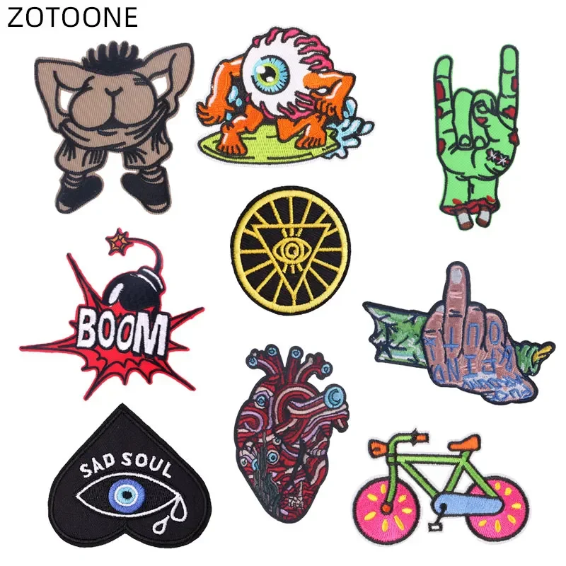 ZOTOONE Heart Parches patch ricamate in ferro sulle dita per abbigliamento zaino strisce fai-da-te adesivi per vestiti distintivi per biciclette E