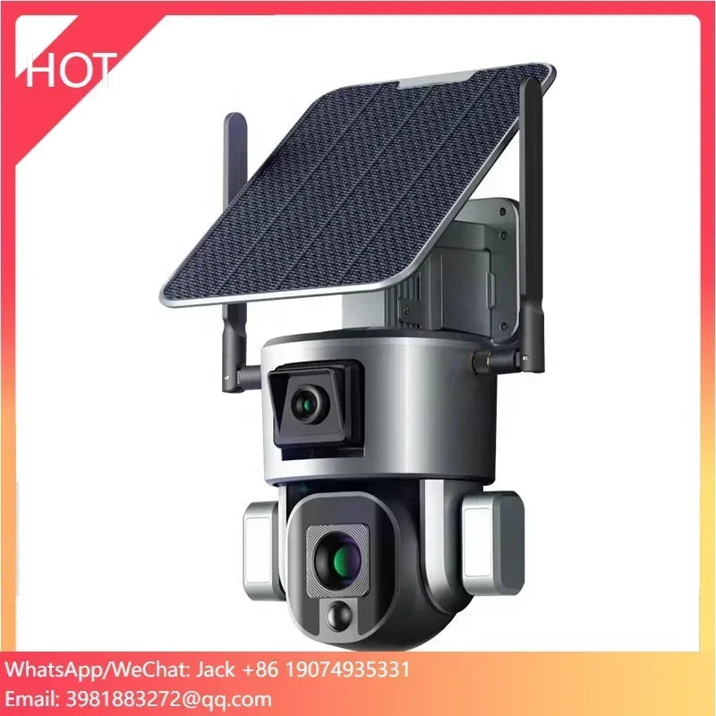Proiettore audio bidirezionale a doppia lente 4K Zoom 10X Alimentato a batteria Tracciamento umano Telecamera PTZ solare di rete 4G