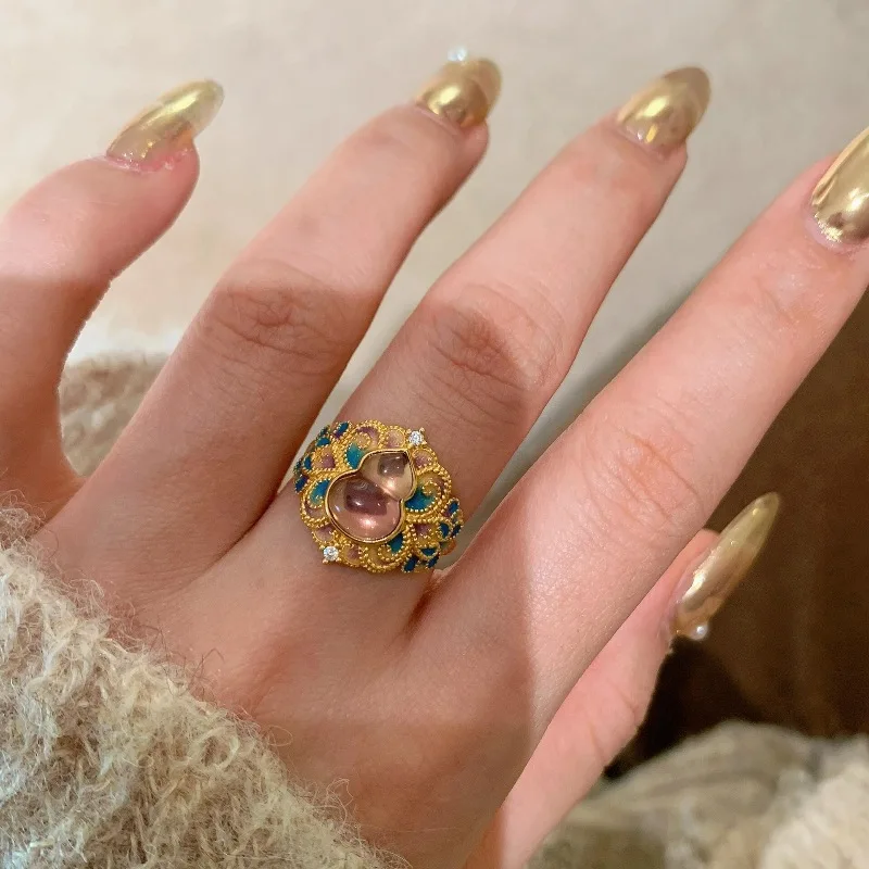 Vintage New In Purple Crystal Blue Enamel Butterfly rings for women Pattern Palace Style Stacking Style Ring Banquet Jewelry