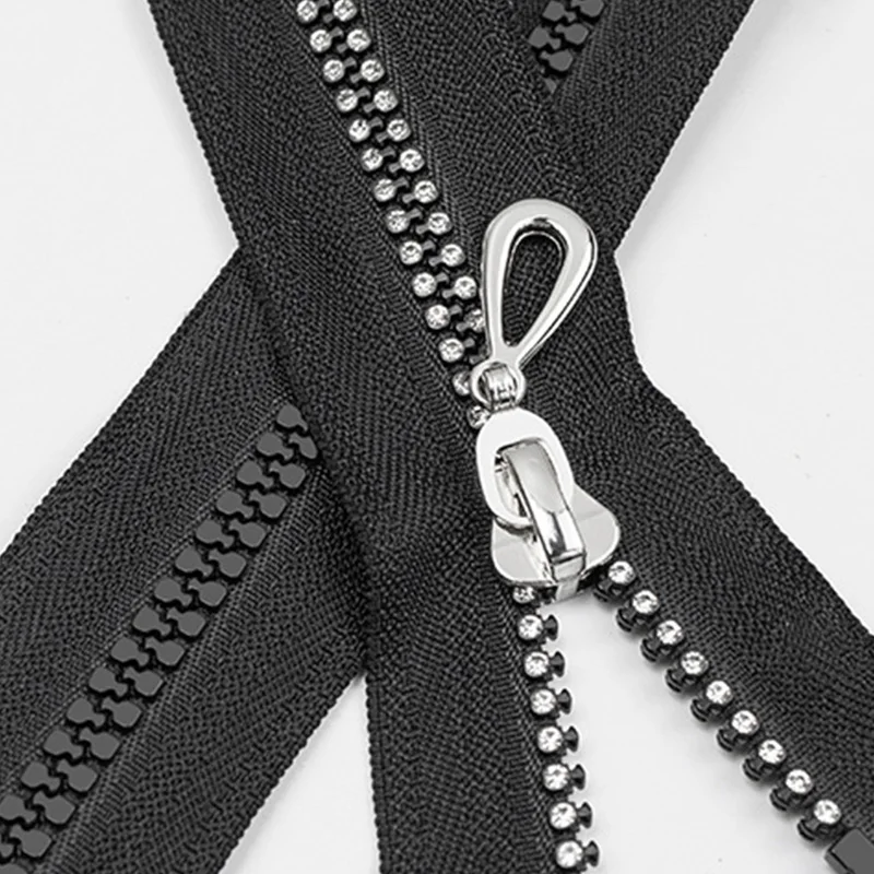 40/50/60/70cm Open-end Rhinestone Resin Zipper 5# Black Repair Zip DIY Jacket Bag Coat Jacket Handmade Sewing Accessories