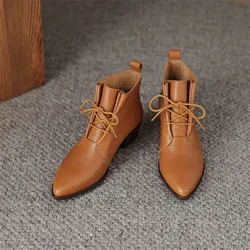 Women's Boots Luxury Artificial Leather Casual Ankle Pointed Toe Outdoor Fashion Moccasins Wedge Low Heel Autumn Shoes For Women