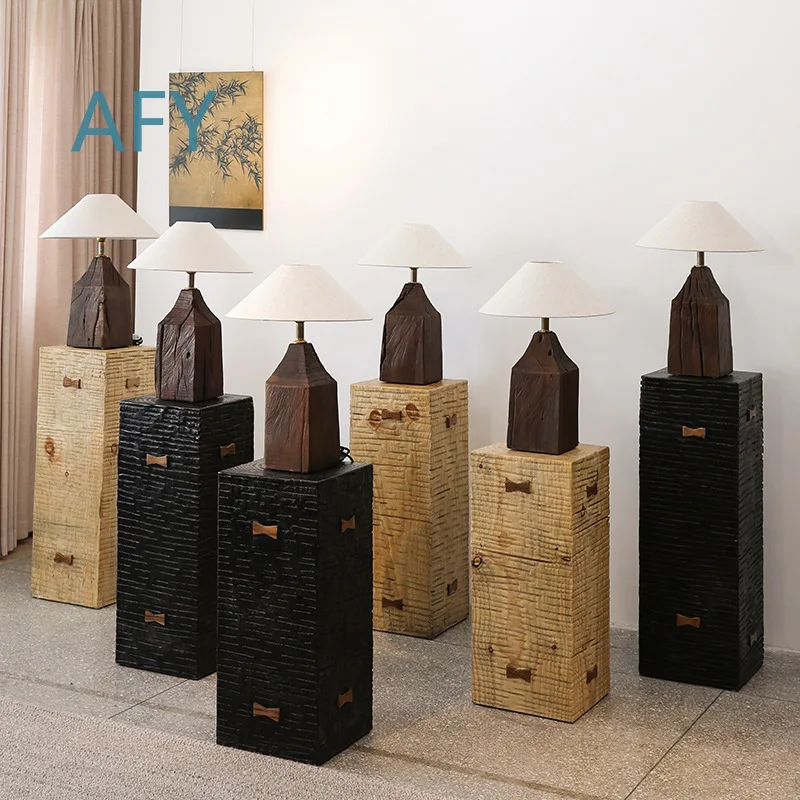 Weathered Wood Solid Wood Table Lamp for Bedroom Bedside Desk Living Room Floor Decoration Wabi Sabi Atmosphere Rustic