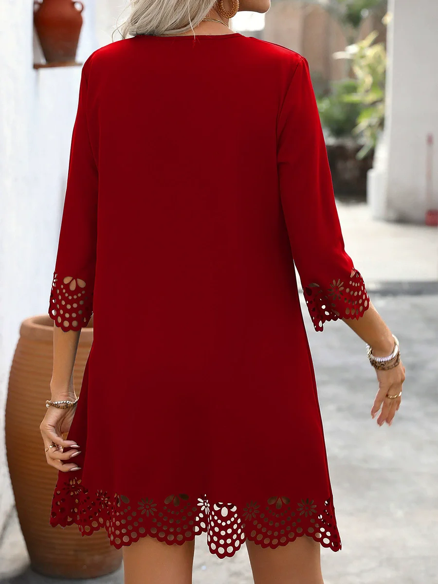 Mini abito da donna a maniche lunghe scollato Boho Solid Beach Sundress Abito vintage 2025 Summer