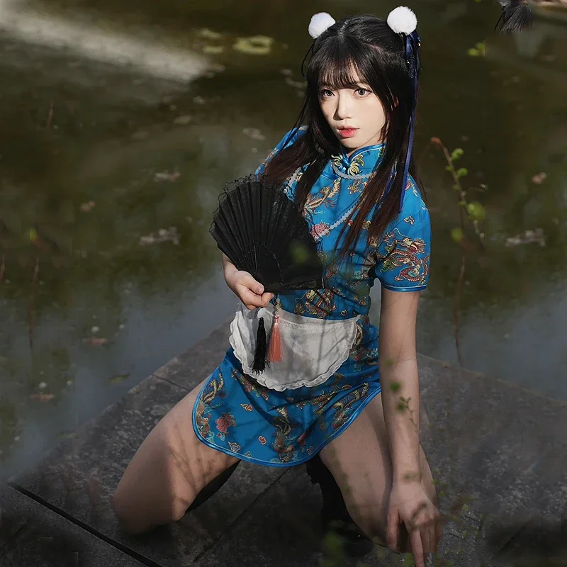 Chinese Lolita Cosplay Cheongsam Dress Sexy Qipao Chinese Clothing Sweet Girl Halloween Costumes For Women Party Performance