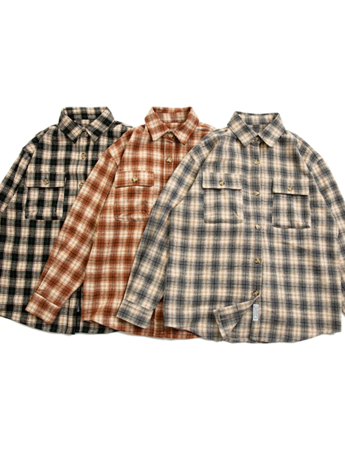 

Американская ретро-рубашка в клетку с длинными рукавами, осенне-зимняя, в трех цветах, для мужчин и женщин, в стиле Mckesson, с квадратным воротником, стандартный крой