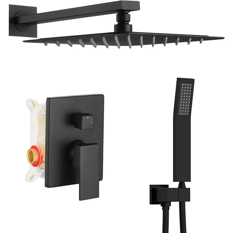 Matte Black Wall Mounted Rainfall Shower Head System Shower Faucet Set
