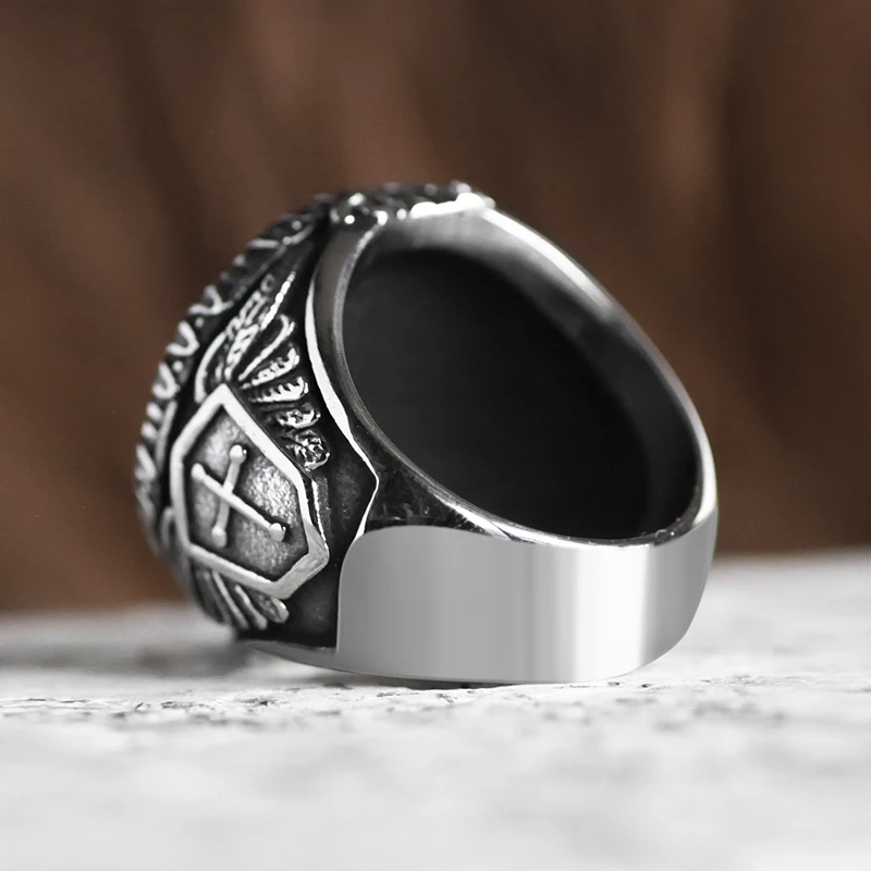 316L Stainless Steel St-Michael Men Rings Good Talisman Religious Personality Biker Ring for Men Boy Fashion Jewelry Gift
