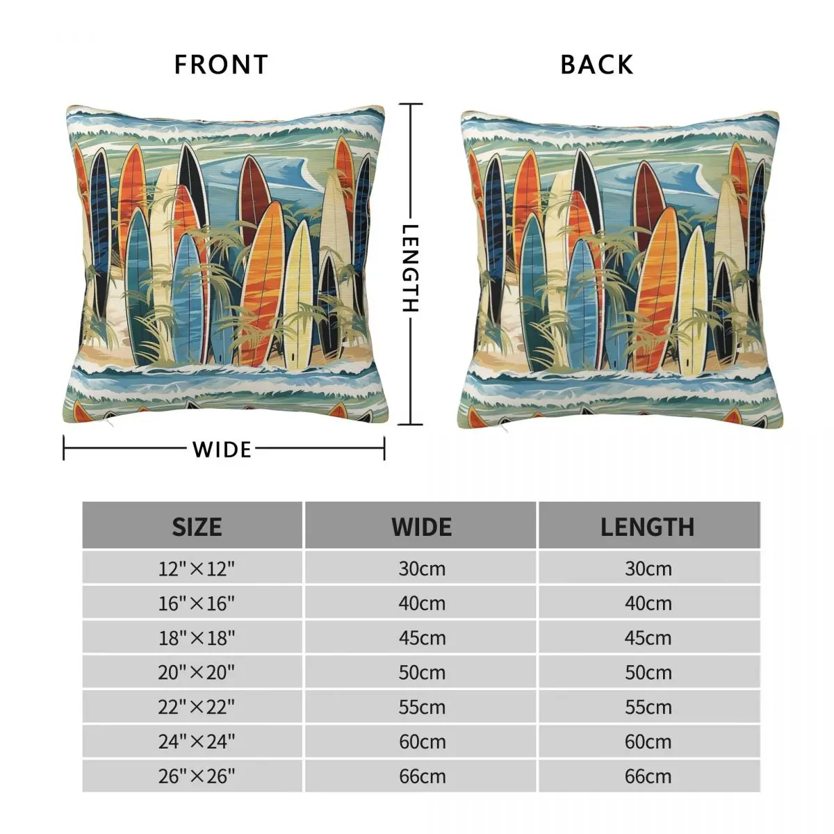 Surf Board On The Beach Square Pillowcase Polyester Linen Velvet Printed Zip Decorative Pillow Case Sofa Cushion Cover 18