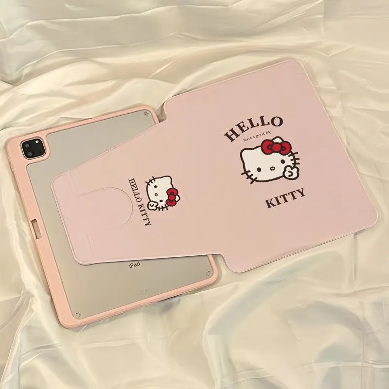 

Kawaii Hello Kitty IPad Protective Case Anime Kt Scissorhands Pattern Apply To IPad7/8/9 Mini6 Ipadpro18/19/20/24 with Pen Slot