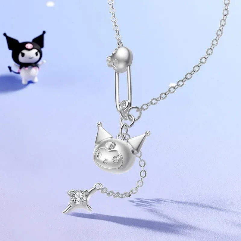 

Kuromi Sanrio Kawaii Anime Necklace Cute Sweet Love Star Girl Silver Exclusive Romantic Diamonds Delicate Jewelry Birthday Gift