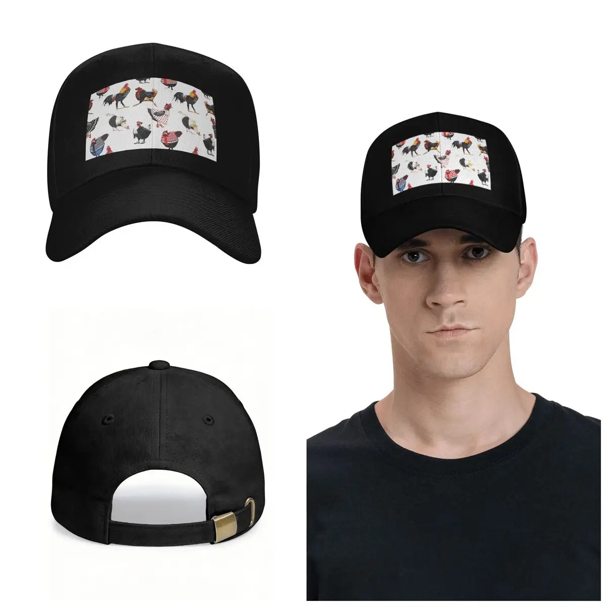 Rockabilly Chicken Pattern Chicken Rooster Cap Fashion Casual Baseball Caps Adjustable Baseball Hats Customizable Polychromatic