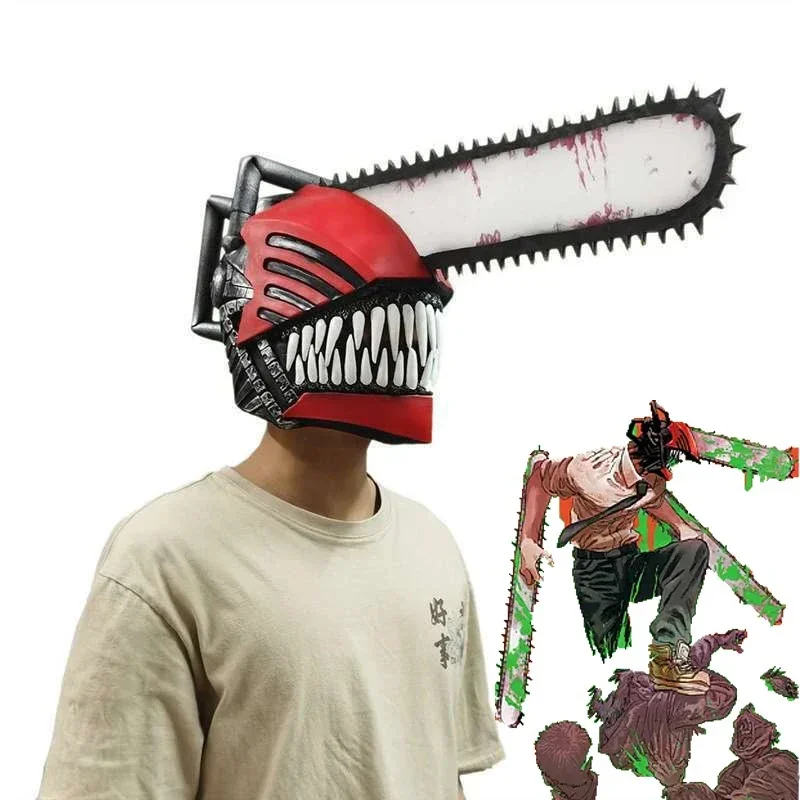 BaronHong Chainsaw Man Mask Hoofddeksel, Demon Killer Kostuum, Latex Denji Masker voor Halloween Feest Cosplay Kostuum (D,M