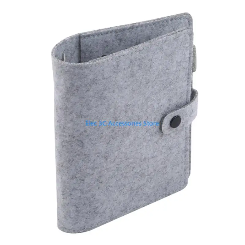 Y51A Refillable Notebook Cover with Card Pocket and Elastic Pen Slot Felted Cloth 6 Rings Binder Cover for Refillable Journal