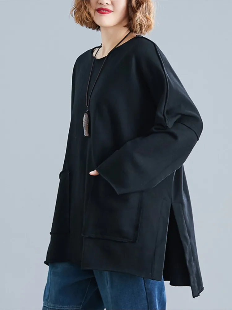 Oversized Autumn T-Shirts Tops Women Irregular Split Long Sleeve Office Ladies Blouses Loose Fashion Casual Woman Tops 2023