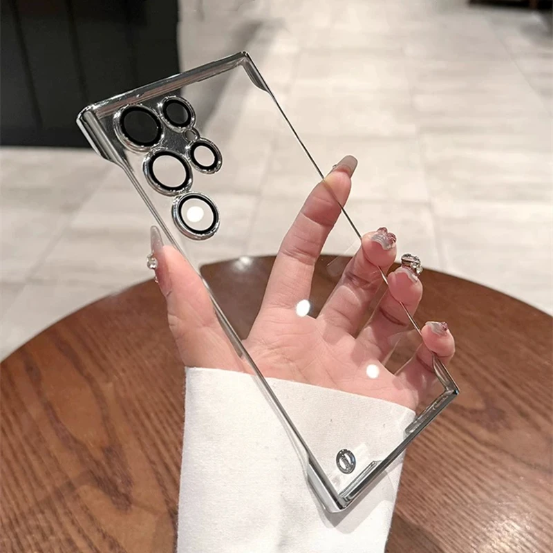 Luxury Plating Frameless Case For Samsung Galaxy S25 S24 Ultra S23 S22 Thin Transparent Camera Protection Shockproof Hard Cover - náhled 4