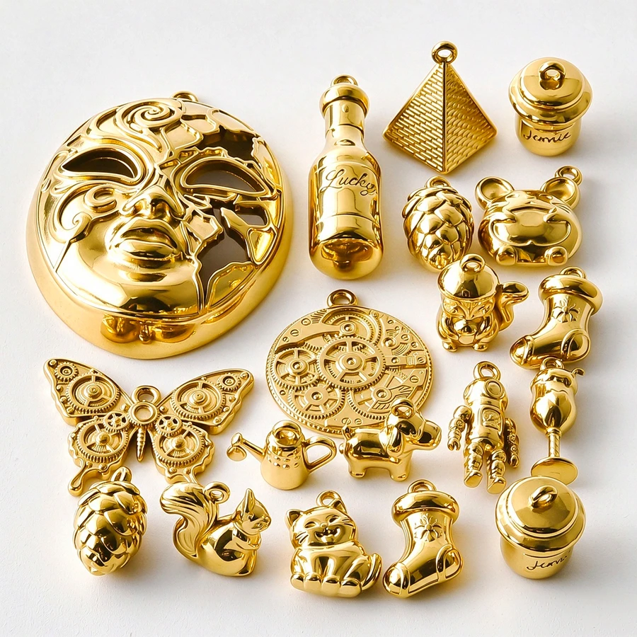 5pcs Stainless Steel Charms Christmas Sock Pinecone Squirrel Gear Mask Cocktail Wine Pendant Necklace Masquerade Ball Jewelry