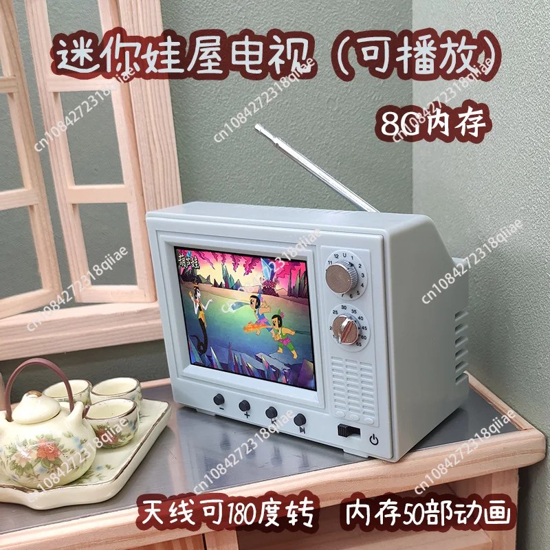 Mini-TV-Spielzeug 1:12 Miniatur-Fernseher Spielbares Video Mini-Fernsehmodell Wohnzimmer Haushaltsgeräte Deko-Spielzeug