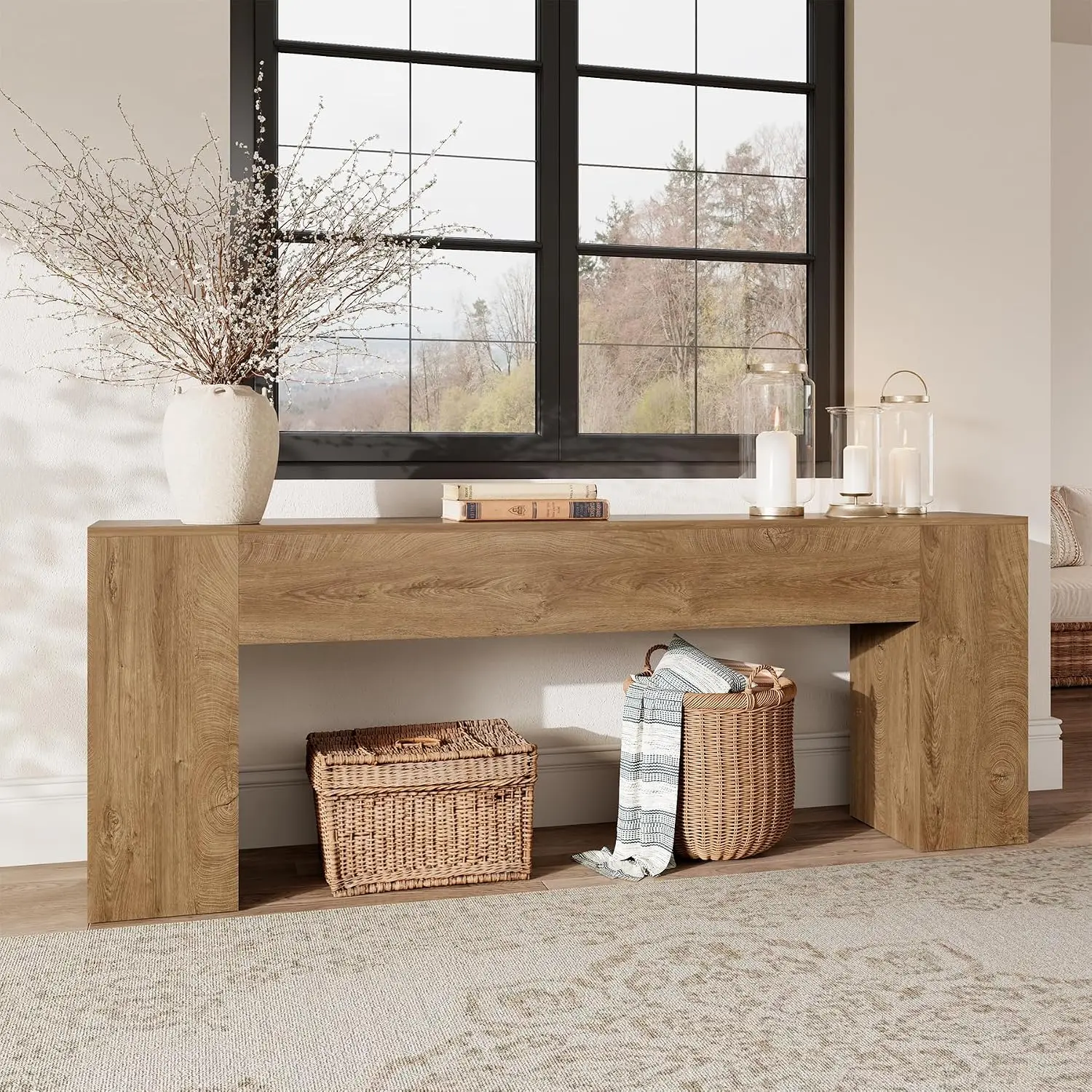 Extra Long Oak Console Table 86-Inch Entryway Hallway Living Room, Customized