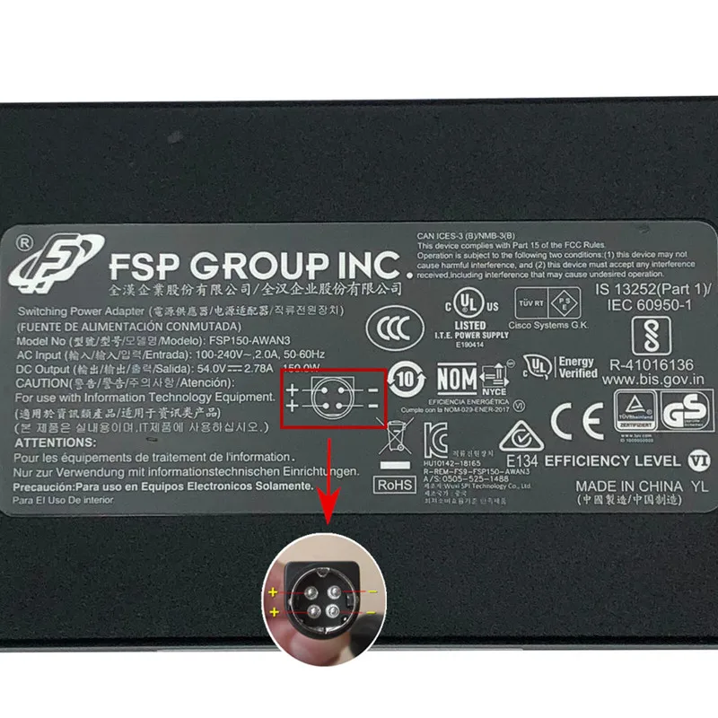 New Genuine FSP 54V 2.78A 150W Switching Power Supply AC Adapter FSP150-AWAN3 4-Pin Plug