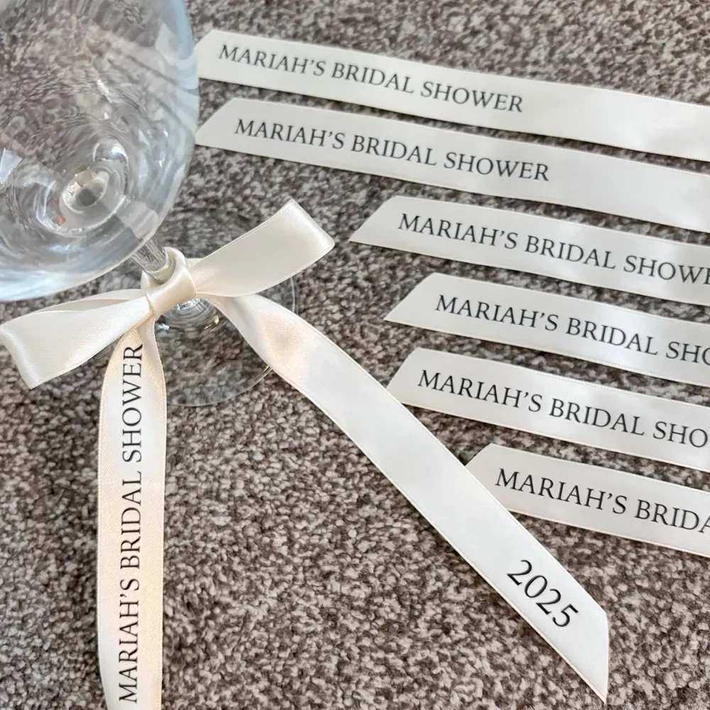 

Custom 10 Pcs Ribbon Ties for Glasses or Name Place Settings Wedding Tableware Ribbon Label Bridal Shower Gifts Party Supplies