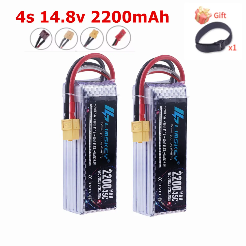 4S 2200mAh 45C 14.8V LiPo Battery with XT60/Deans T/XT30 Plug for Drone FPV RC Car Boat Heli Airplane UAV 4S Battery