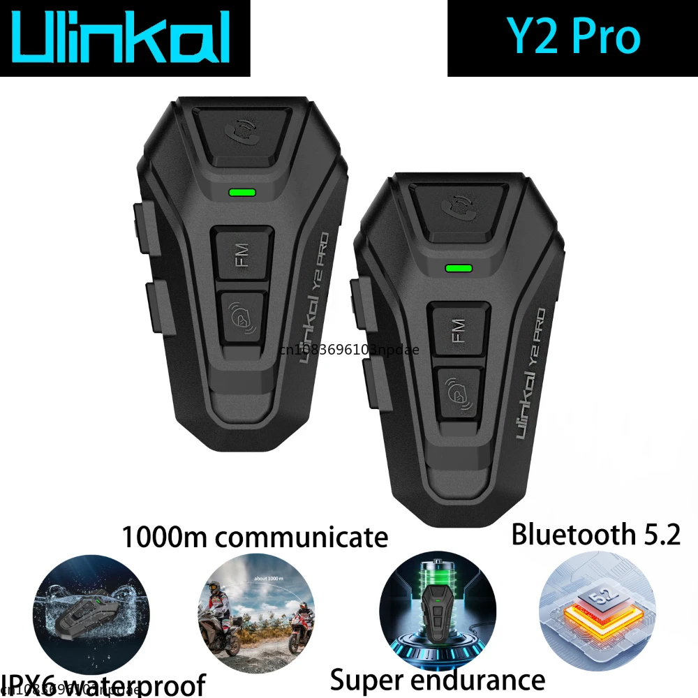 

Мотоциклетные водонепроницаемые наушники Ulinkal Y2Pro, 1000 м, Bluetooth 5,2, FM, Hi-Fi