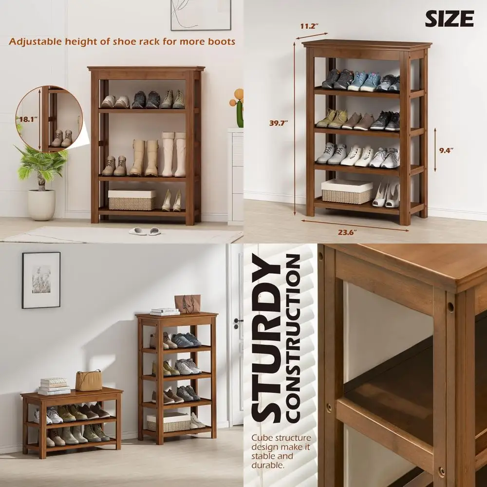 

Узкая бамбуковая полка для обуви для прихожей — отдельно стоящий шкаф для хранения, 23,6 коричневый