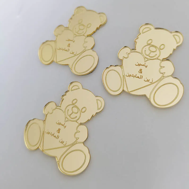 30pcs Baby Shower Mirror Bear Wine Charm Prince 1th Birthday Party Wedding Party Favor Gift Tag Table Decoration Confetti