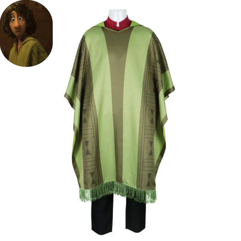 Anime Movies Charm Bruno Madrigal Cosplay Costume Kids Green Stripe Cape Cloak Uniform Children Adult Man Halloween Party Suit