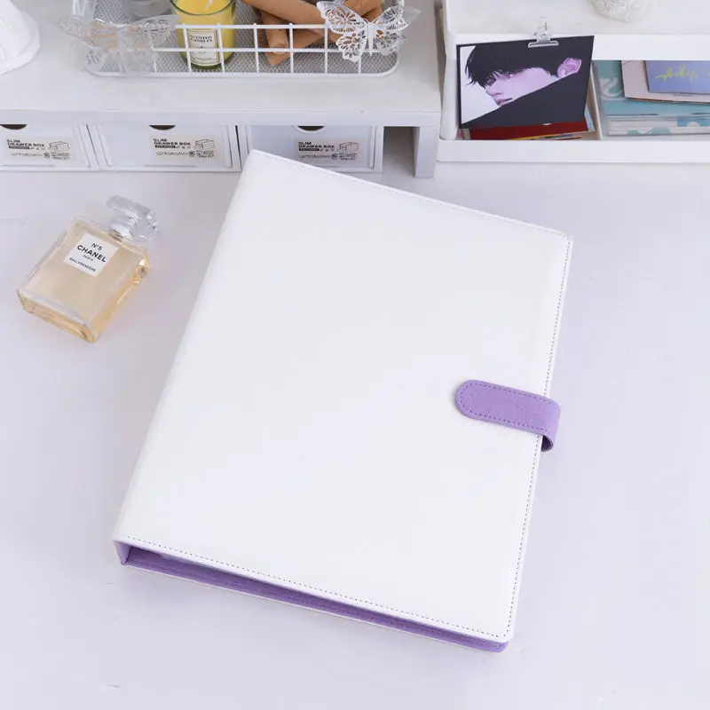 Color Blocking Binder A4 Loose Leaf Photocard holder D Ring PU Photo card Collect Book Magnetic Button Photo Album Korean 포카 바인더