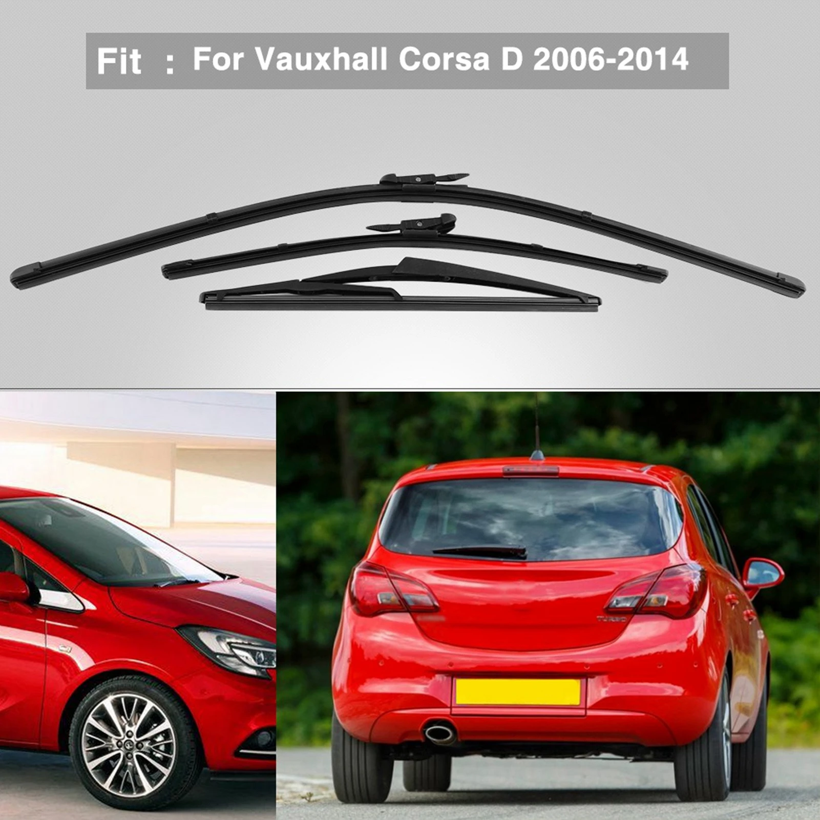 Car Front Rear Windscreen Windshield Wiper Blade 24/16/12 Inch For Vauxhall Corsa D 2006‑2014