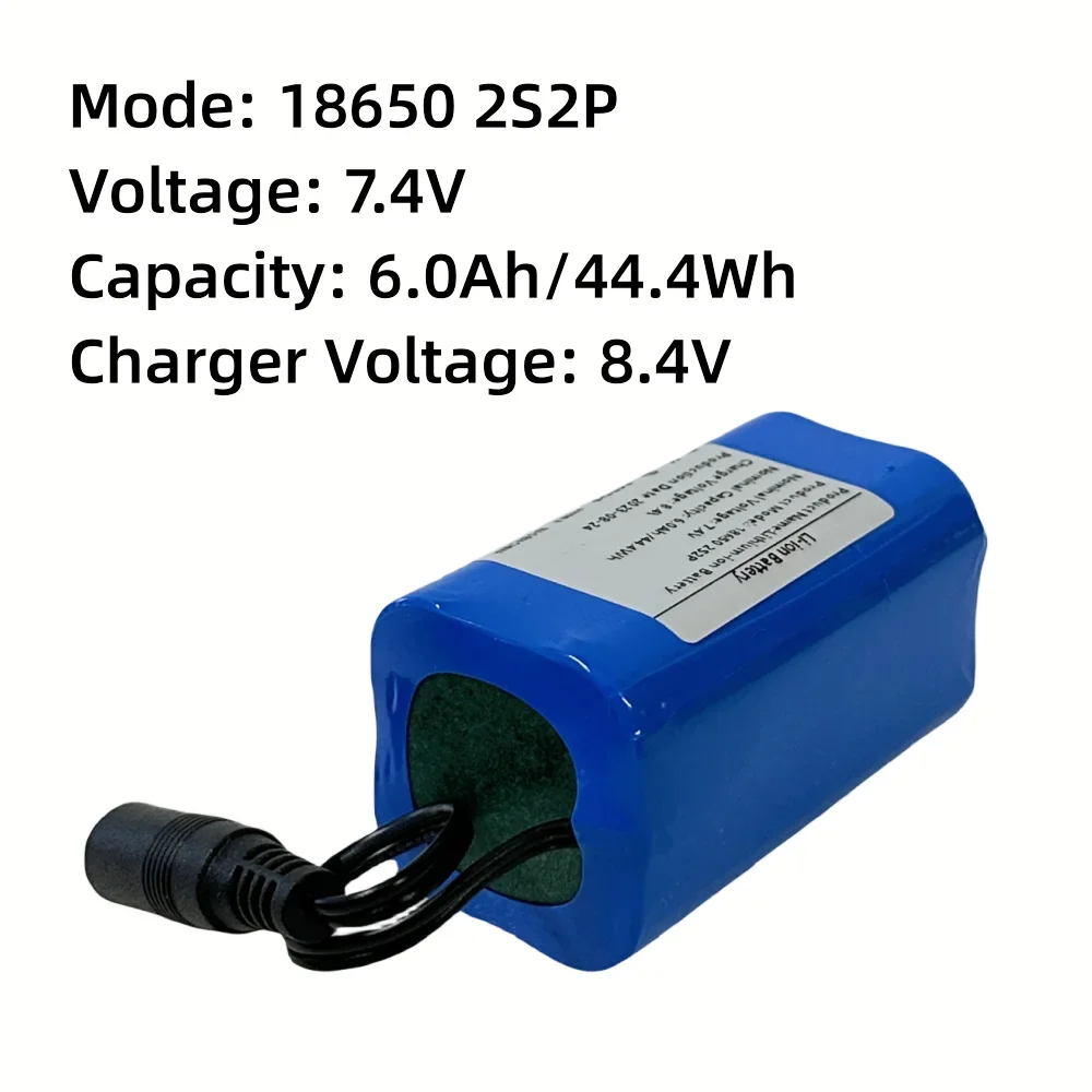 18650 Li-ion Battery 7.4V 6000mAh 2S2P Rechargeable Battery Pack for Remote Control Fish Finder Fishing Boat Spare Accessories