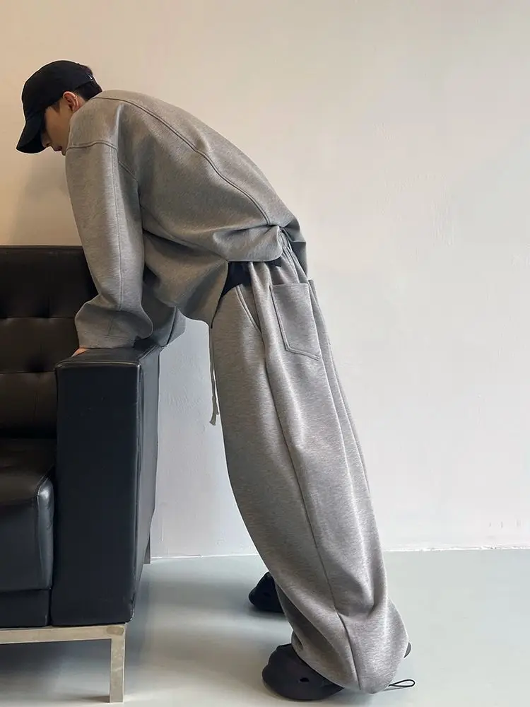 Autumn retro oversize loose silhouette lazy gray sports sweatshirt suit for men INS Harajuku retro atmosphere casual y2k ins emo