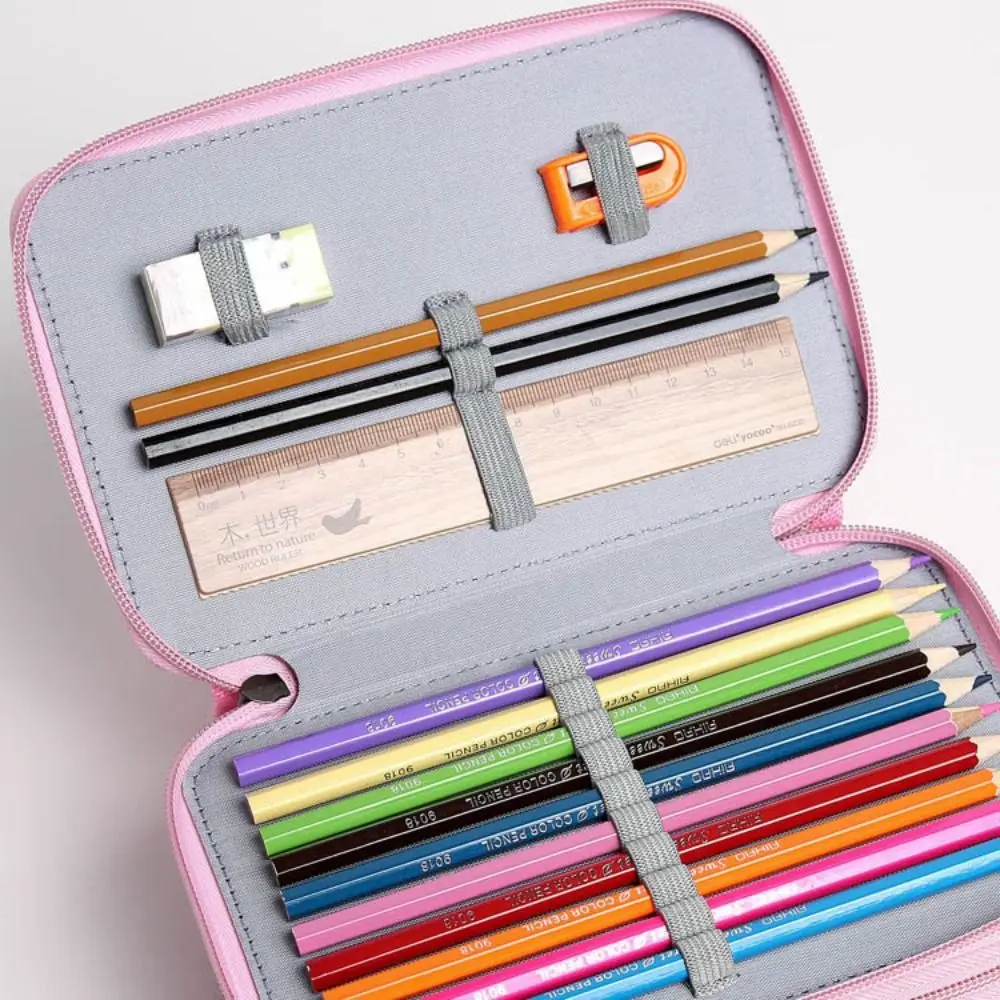 32/52/72 Hole Sketch Pencil Case Cartoon Large Capacity Pen Storage Bag Zipper Closure Multiple Compartments