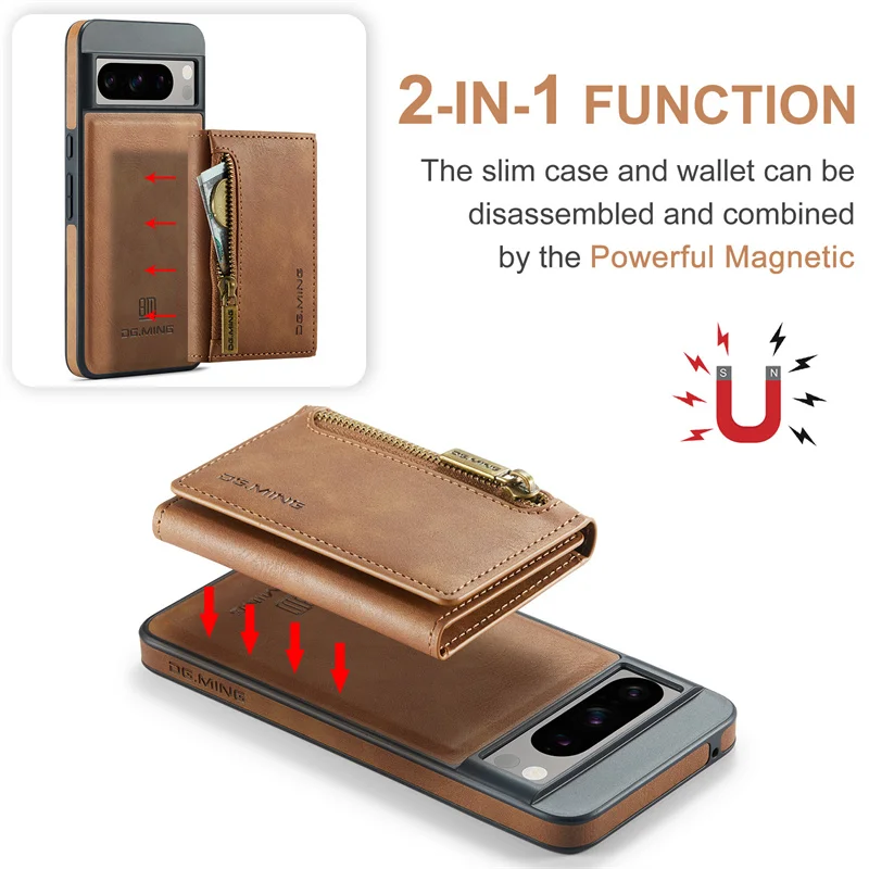 Luxury Magnetic Detachable Leather Phone Case For Google Pixel 8 Pro Wallet Card Slot Wireless Charging Phone Cover