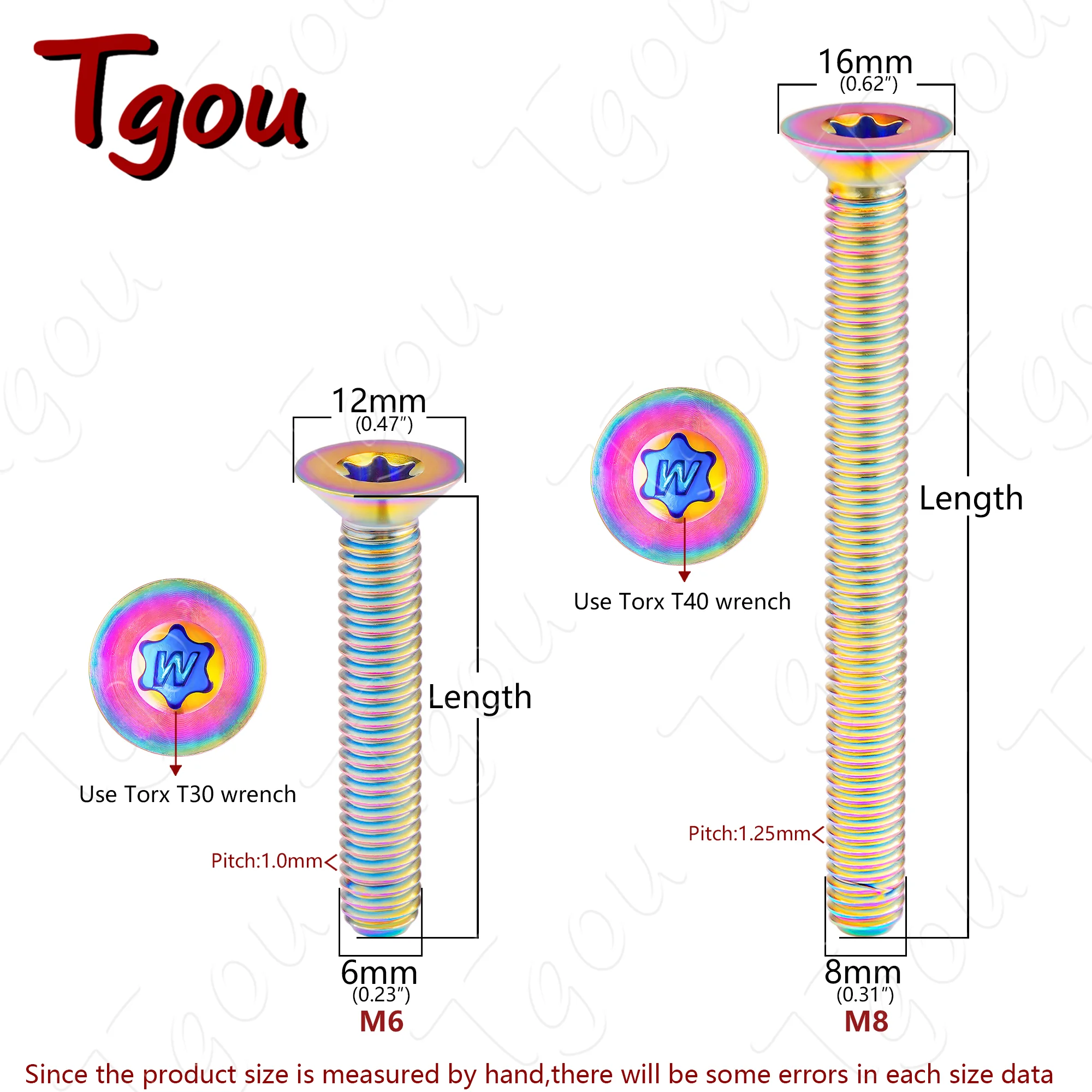Болты из титанового сплава Tgou M6 M8x10/12/15/20/25/30/35/40/45/50/55/60/65/70 мм с потайной головкой и маркировкой для мотоциклов, 8 шт.
