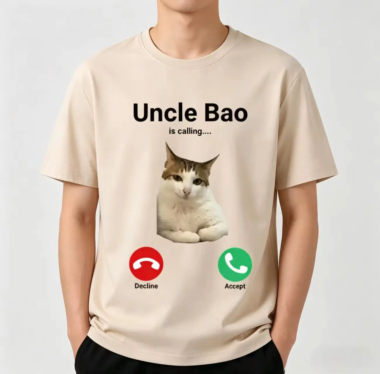 

Uncle Bao Is Calling Funny Cat print T-shirts Men women's Oversized Fashion t-shirts short sleeve 100% Cotton Couples Tee shirt