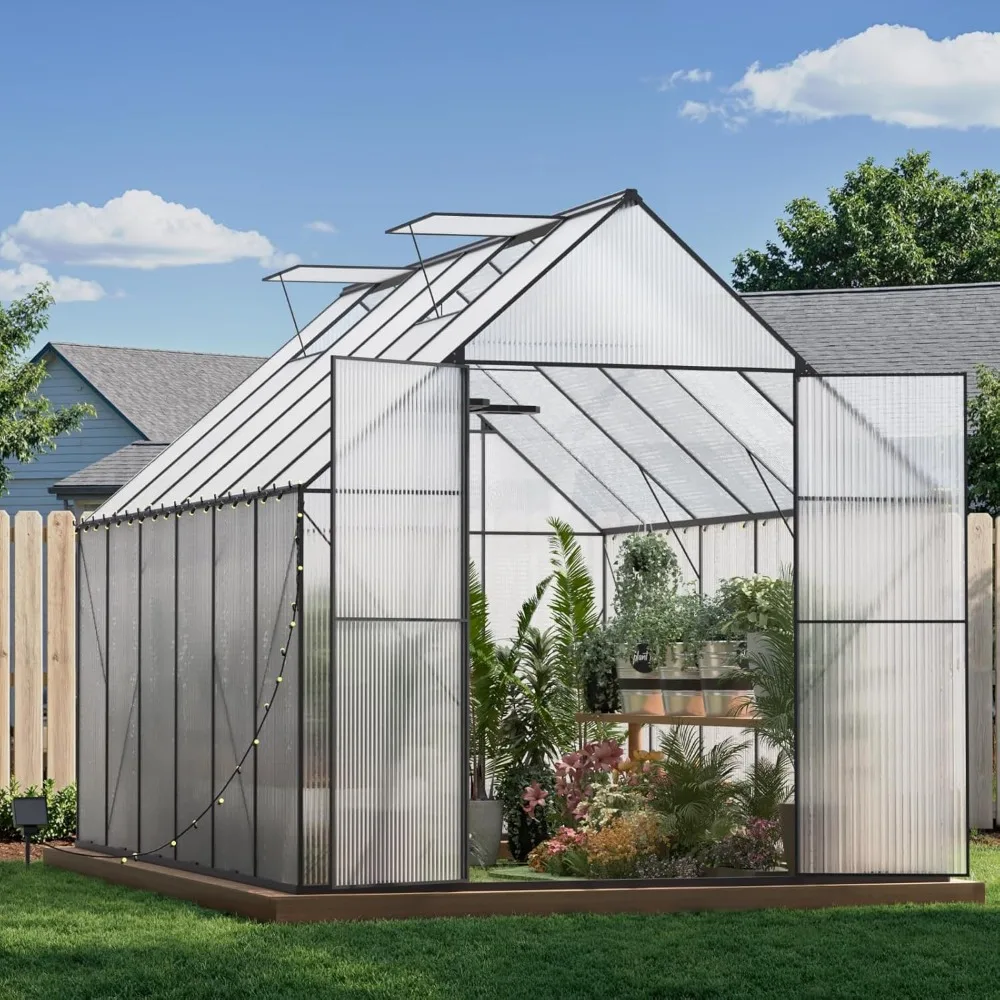 

Greenhouse for Outdoors 8X12 FT, Heavy Duty Polycarbonate , Large Walk-in Greenhouse with Roof Vent, Aluminum Hot Hou