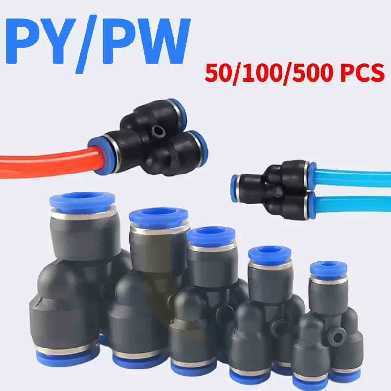 20/100/500 PCS Push to Connect Pneumatic Fittings Kit, Air Water Hose Tube Pipe Connector,Y W Shaped Push-to-Connect Fittings