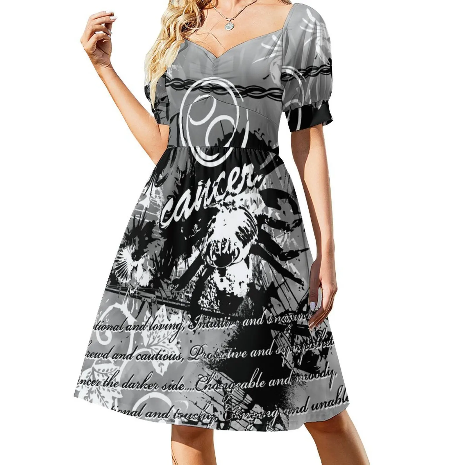 

Zodiac Cancer, June 21 - July 22 (Grey) Short Sleeved Dress women's summer clothing 2025 Female dress luxury dresses Dress