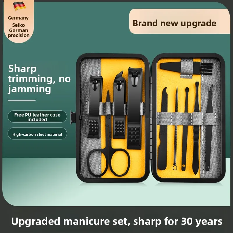 10Pcs Manicure Pedicure Kit Nail Clipper Set, Nose Hair Scissors Ear Pick, Stainless Steel Nail Care Grooming Tools