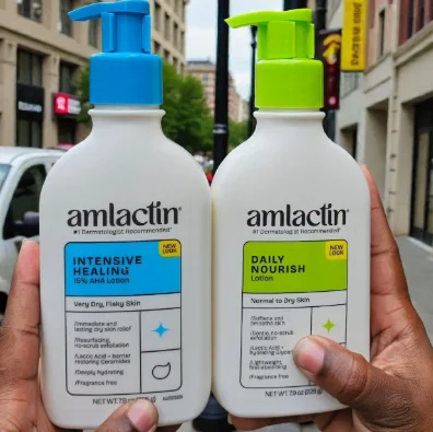 AmLactin Green Daily Nourish Lotion For Normal To Dry Skin New Blue Intensive Healing 15% AHA Lotion For Very Dry Flaky Skin