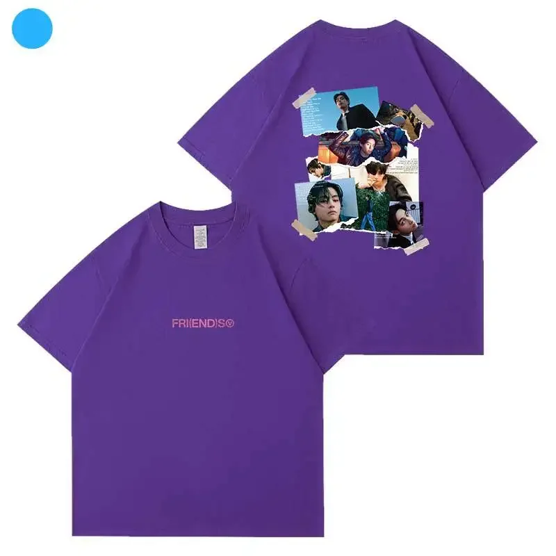 تي شيرت فضفاض بأكمام قصيرة ورقبة دائرية للرجال والنساء ذهبي Taehyung V ألبوم واحد أصدقاء ملابس سياحية سترة مريحة #5