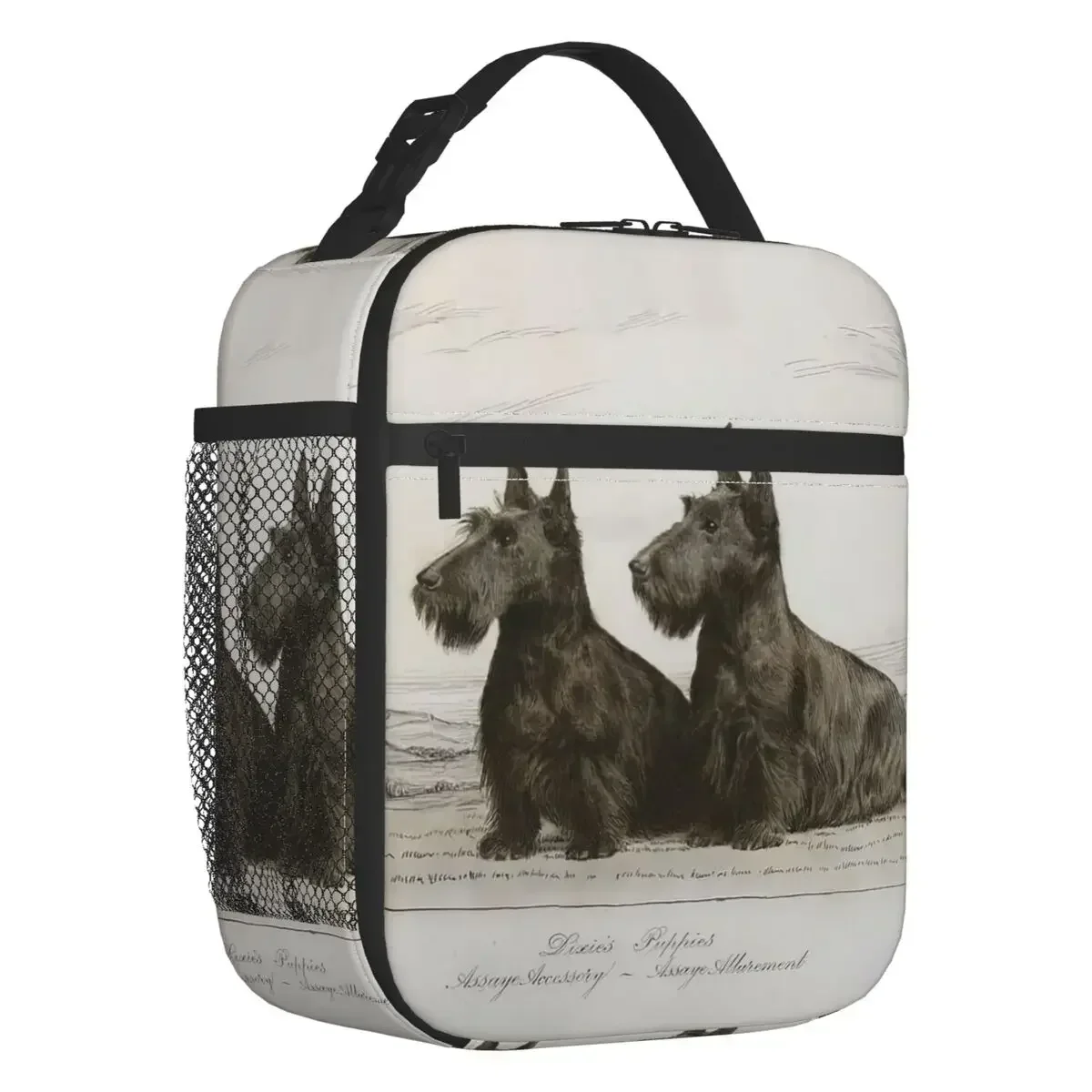Snowy Scottie Dog Insulated Lunch Bags for Work School Scottish Terrier Resuable Cooler Thermal Lunch Box Women Children