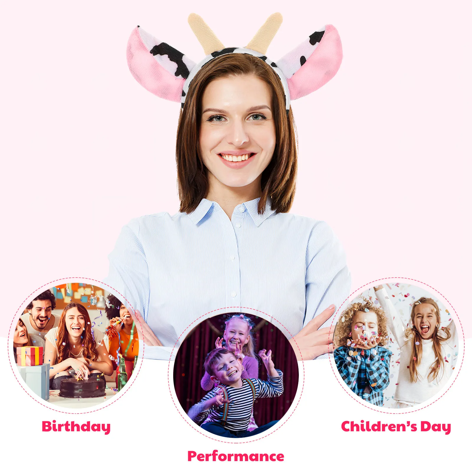 5pcs 암소 뿔 머리띠 동물 의상 액세서리 소프트 키즈 성인 파티 농장 카니발 드레스 파티 의상 머리띠 업 헤어