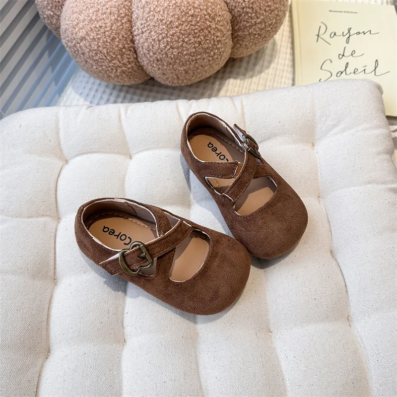 الخريف الفتاة الأميرة أحذية الجلد المدبوغ عبر الفرقة Beathable الأطفال حذاء مسطح ثلاثة ألوان طفل غطاء تو شيك الاطفال 21-30