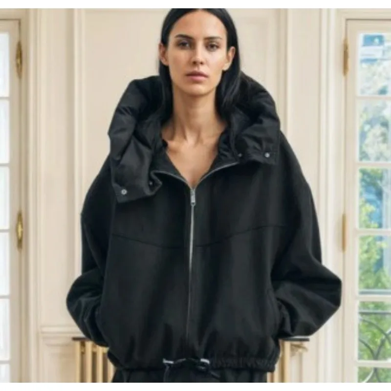 

NEW Luxury Detachable Hooded Wool Double-Faced Tweed Winter Oversized Short Jacket Women Bomber Jacket Clothes Zipper Drawstring