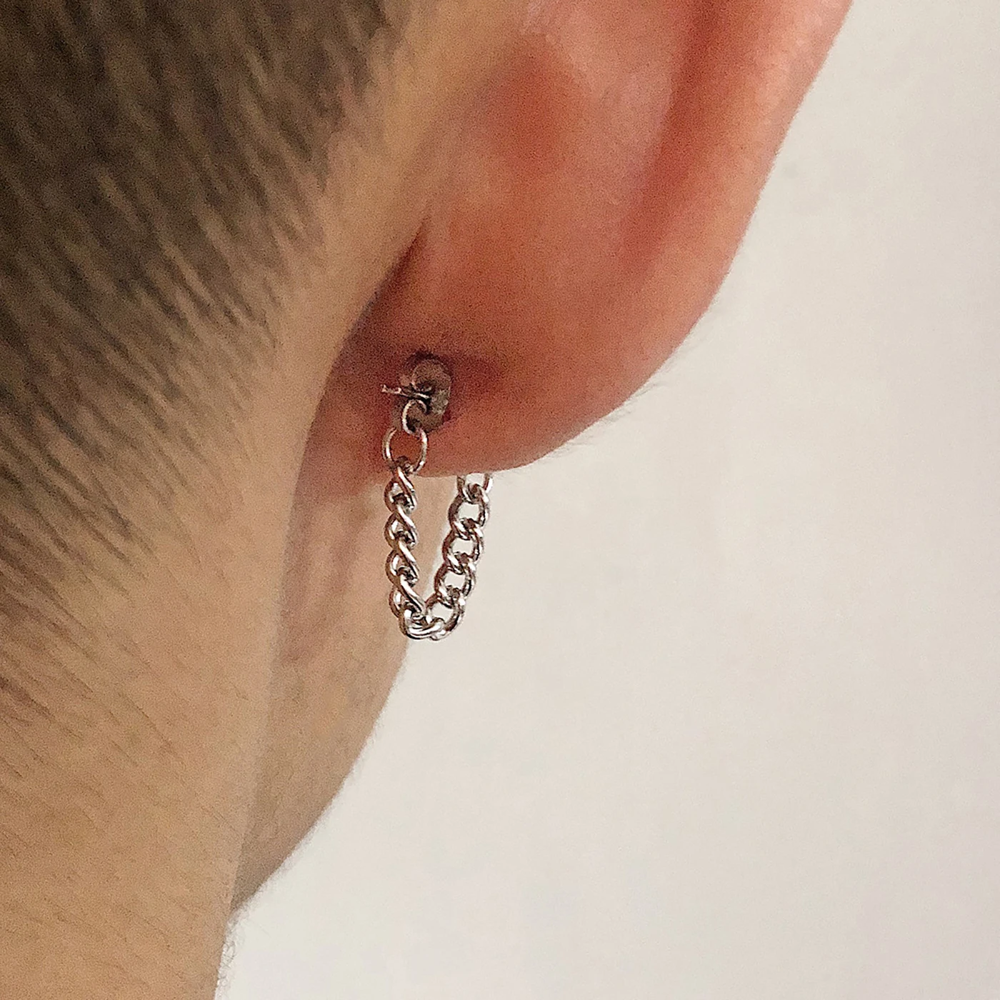 1 Pair of Fashionable, Simple, Versatile, Retro, Personalized, Hip-Hop, Punk, Trendy Stainless Steel Silver Chain Tassel Earrings for Men, Suitable for Daily Wear