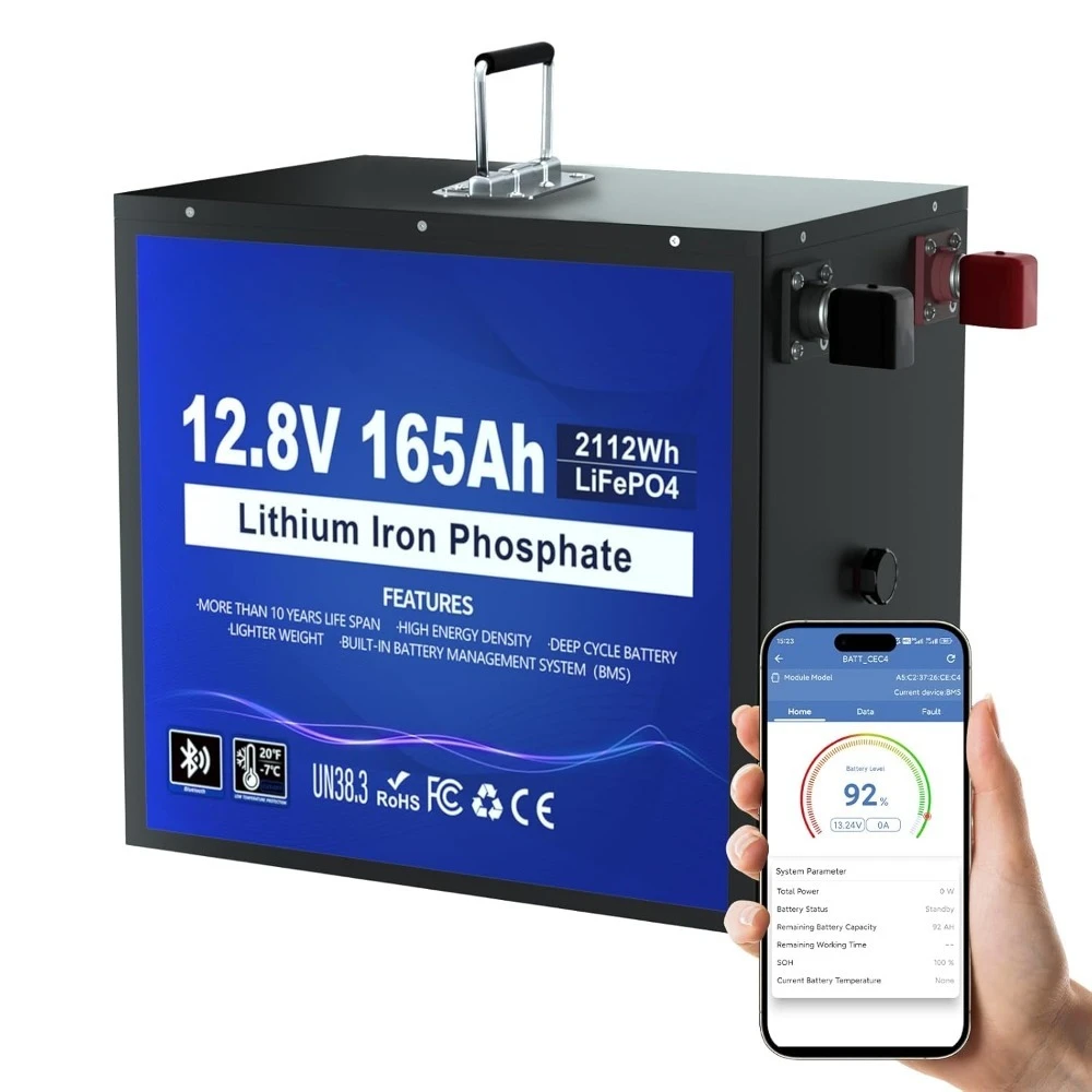 

Литиевая батарея LiFePO4 12В 165Ач, с Bluetooth и защитой от низких температур, безопасный металлический корпус, настраиваемая 12В литиевая батарея